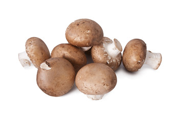 mushrooms and raw mushrooms isolated on white background
