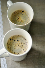 Two mugs of aromatic coffee