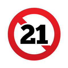 No 21 years old sign. Adults content icon.