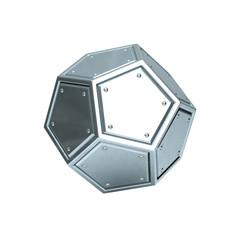Metallic dodecahedron on white background