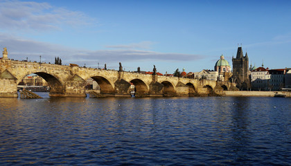 Charles bridge, Prague in morning golden light
