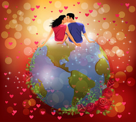 woman and man kissing on the globe