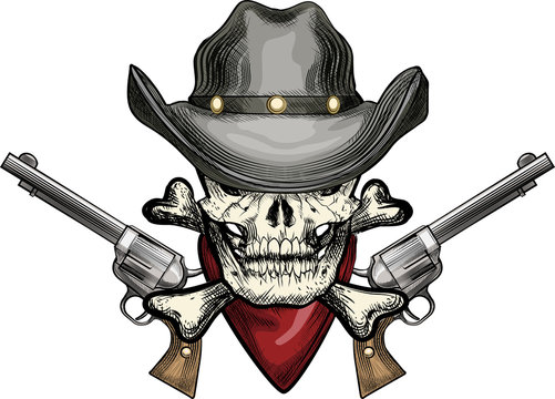 Skull in cowboy hat
