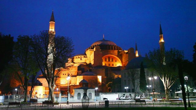 Hagia Sophia in Istanbul, Turkey early in the night