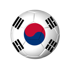 Soccer football ball with South Korea flag. Isolated on white.