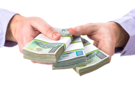 Cash In Hand As A Loan Symbol Over White Background