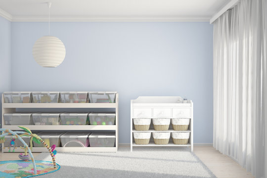 Children room with toys blue