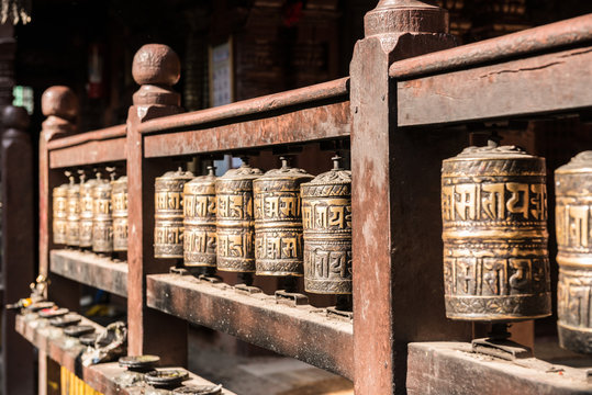 Buddhistic Prayer Wheels, Kathmandu, Nepal