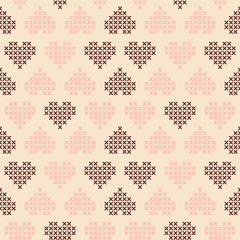 Seamless cross stitched hearts valentine retro patterns.