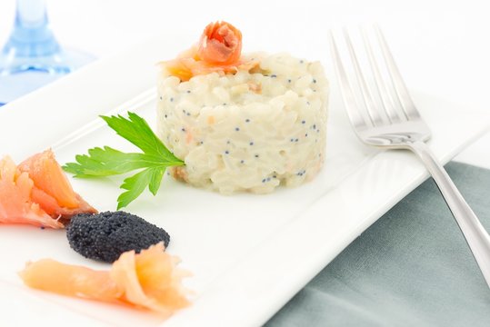 rice with salmon and caviar