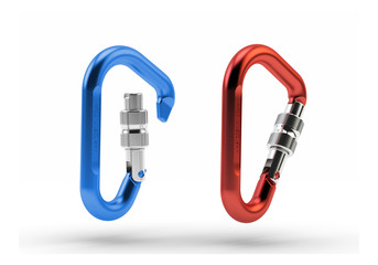 Two Carabiners mountaineering safety equipment isolated on white © Milos Stojiljkovic