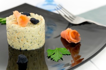 rice with salmon and caviar