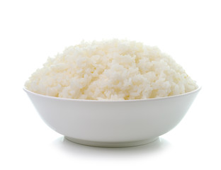 bowl full of rice on white