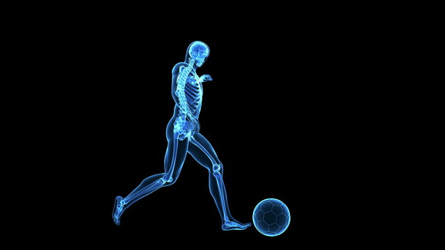 Medical animation - football player with visible skeleton