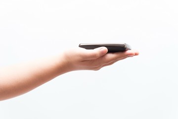 Asian woman holding black electronic equipment
