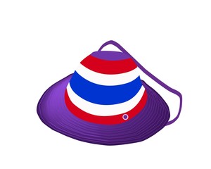A Straw Hat of Thai Flag on White Background