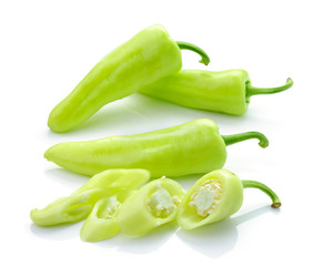 Green hot chili pepper on white