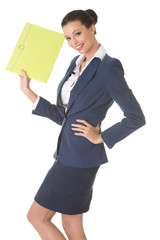 Young business woman holding files.
