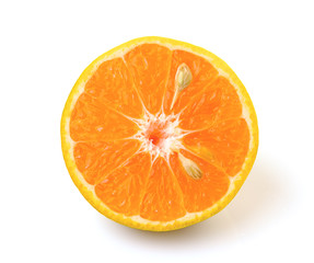 Half orange fruit on white background, fresh and juicy