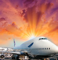 Fototapeta premium Passenger airplane ready to go. Airport view