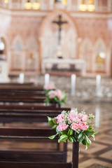 Beautiful flower wedding decoration in a church
