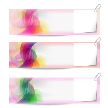 set of three vector abstract banners and notepaper