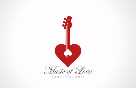 Romantic Guitar - Music of Love Valentine party logo design