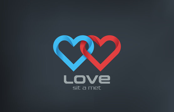 Logo couple 2 Hearts loop locked design. Valentines day