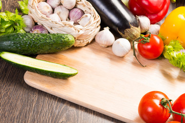 vegetables on the kitchen board