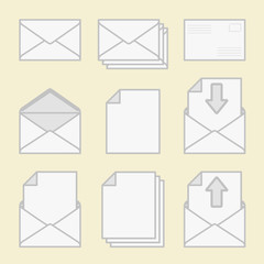 Set of icons envelopes and paper.