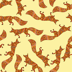 seamless pattern with hand drawn foxes