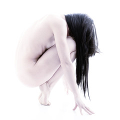 Naklejka premium Portrait of young fitness woman with perfect body, naked sexy gi