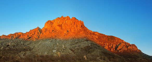 Red mountain and blue sky panorama