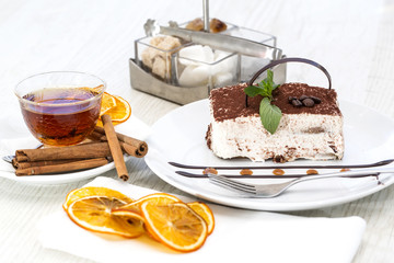 tiramisu on a table in a restaurant