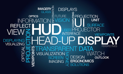 HUD head-up display projector words tag cloud illustration