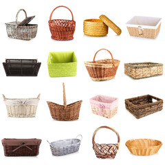 Collage of different wicker baskets