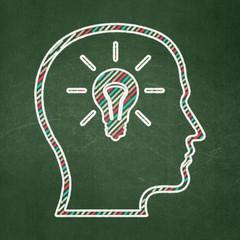 Fototapeta na wymiar Education concept: Head With Lightbulb on chalkboard background