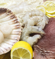 Seafood ,Tuna, scallops, scampi, rice mix with lemon
