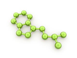 Green molecule rendered on white