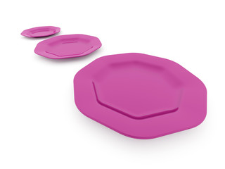 Three purple plates isolated rendered