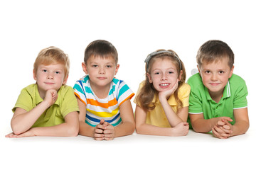 Group of four cheerful children