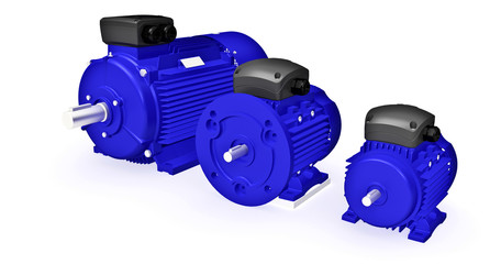 Set of different industrial electric motors