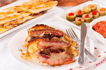 Baked bacon and melting cheese