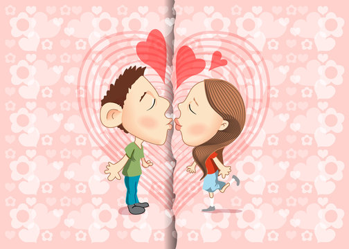 Vector illustration of kissing with background