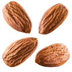 Almonds isolated on white background. Collection