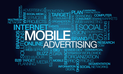 Mobile advertising word text tag cloud illustration