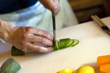 Cuisine, cuisinier, légumes, restaurant, couper, main 