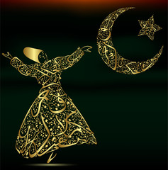 calligraphy, dervish, moon and star - 60061372