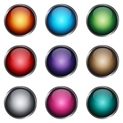 Set glossy buttons with metallic frame. EPS10 vector