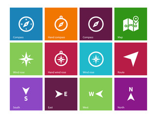 Compass icons on color background.